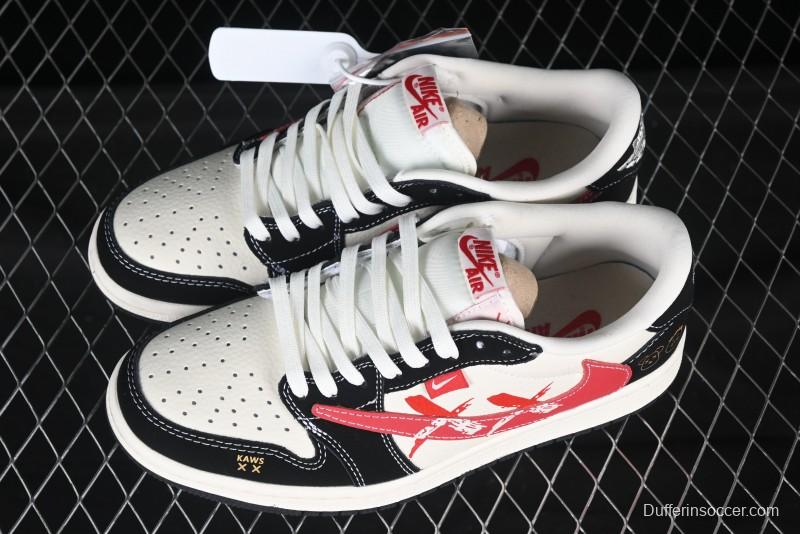 Nike Air Jordan 1 Low OG SP AJ1 Collaboration with Travis Scott and Fragment Design Graffiti Red Hook Low-top Casual Sneakers - XS2024-024