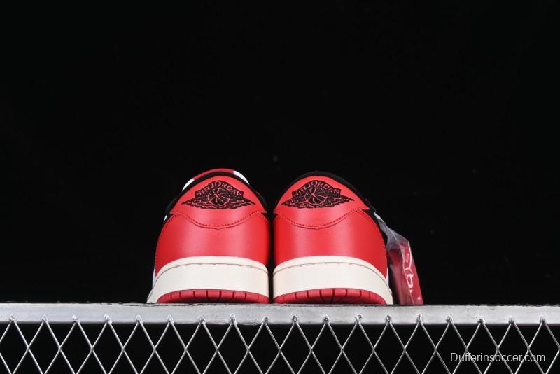 Nike Air Jordan 1 Low AJ1 White Red Black Hook Casual Sneakers - HQ6998-600