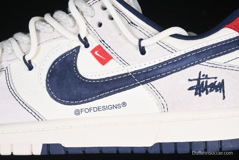 Nike SB Dunk Low Stussy Anniversary Edition High-End Custom Sneakers with Lace-Up Design in Grey White and Navy - YX5066-240