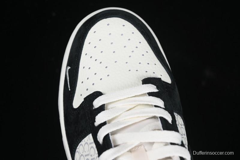 Nike SB Dunk Low Gucci Collaboration Black White Lettering Anniversary High-End Custom Low-Top Casual Skate Shoes - DJ2024-098