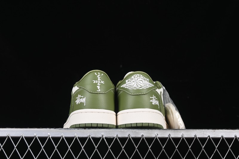 Nike Travis Scott x Fragment Design x Air Jordan 1 Low OG SP AJ1 Stussy Collaboration Bamboo Green Low-Top Casual Sneakers - BB1199-201