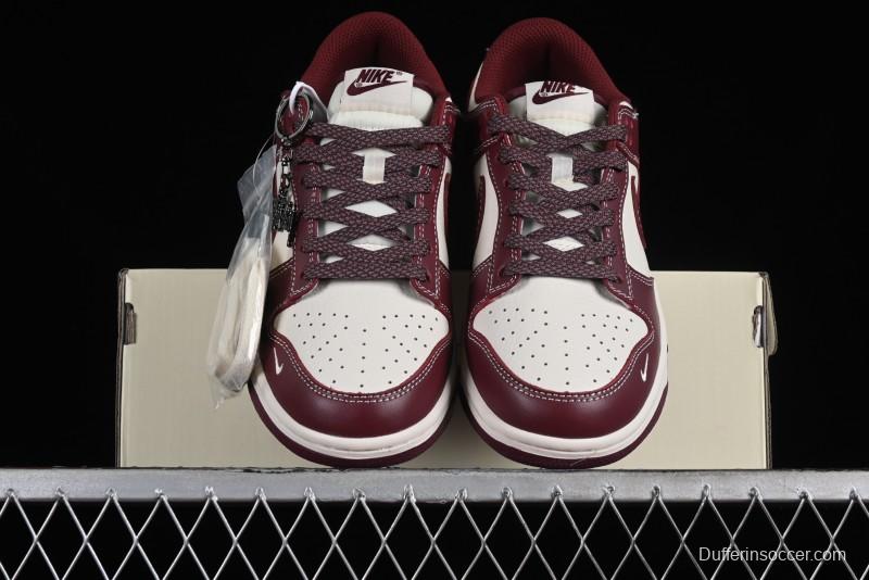 Nike SB Dunk Low Stussy Collaboration - Burgundy Starry Sky Anniversary High-End Custom Low-Top Casual Skate Shoes - BB9898-001