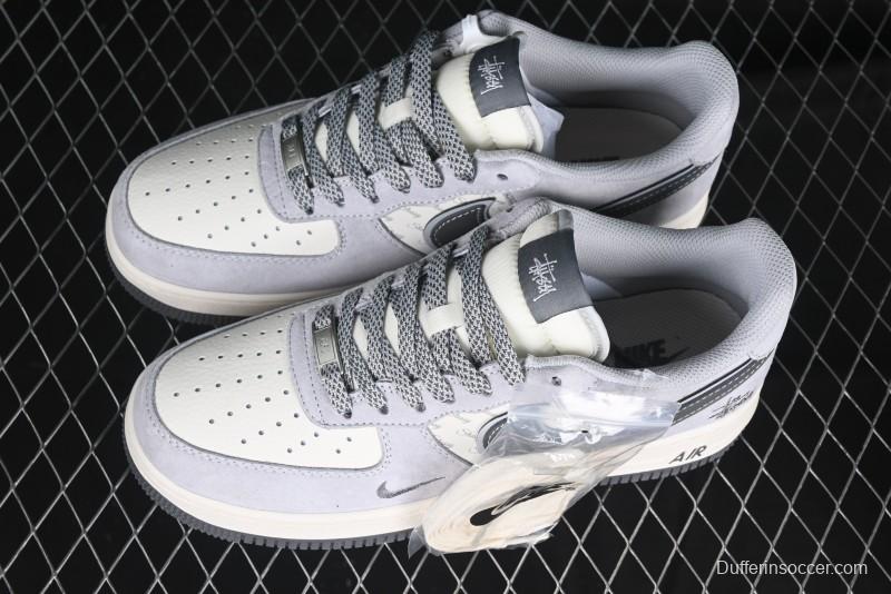 Nike Air Force 1 '07 Low Stussy Collaboration - Pig Grey Swoosh Low-Top Casual Sneakers - XZ3318-066
