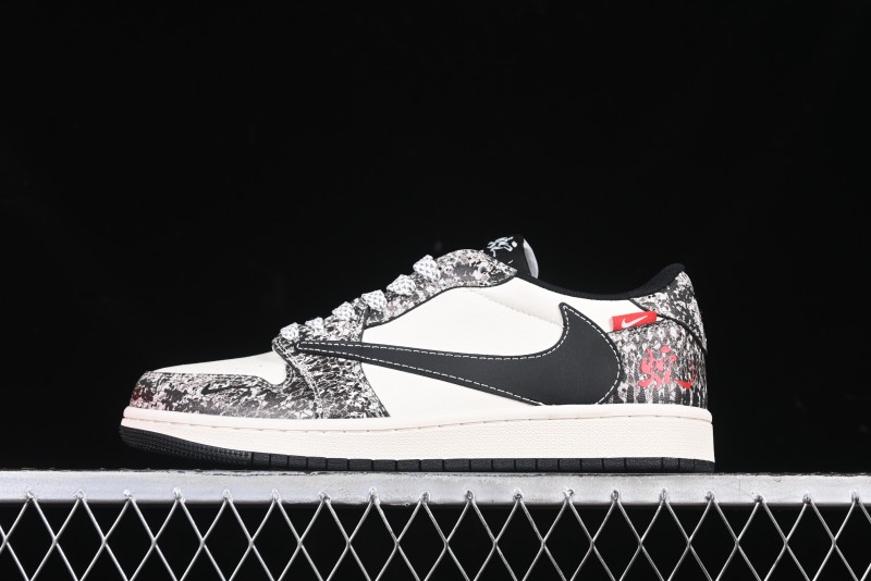 Nike Travis Scott x Fragment Design x Air Jordan 1 Low OG SP AJ1 Snake Year Limited Python Texture Low-top Casual Sneakers - SJ2068-144