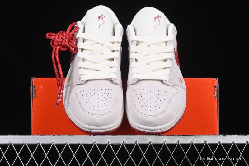 Nike Air Jordan 1 Low Retro Basketball Shoes Snake Year Limited Edition with Red Swoosh - XX3318-513