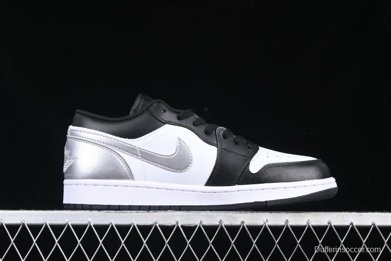 Nike Air Jordan 1 Low AJ1 Basketball Shoes in Black White Silver - 553558-131