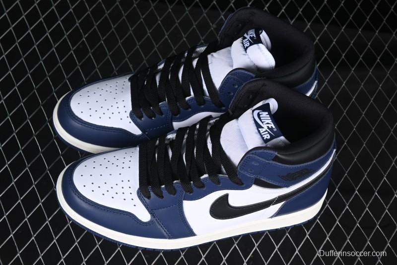 Nike Air Jordan 1 High OG "Midnight Navy" Basketball Shoes with Full Leather Construction - DZ5485-401