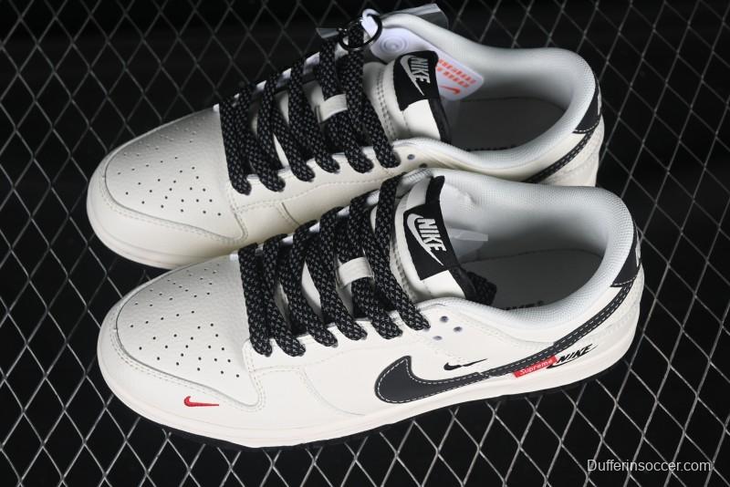Nike SB Dunk Low Supreme Collaboration Beige Black Small Swoosh Anniversary High-End Custom Low-Top Casual Sneakers - HH7518-035