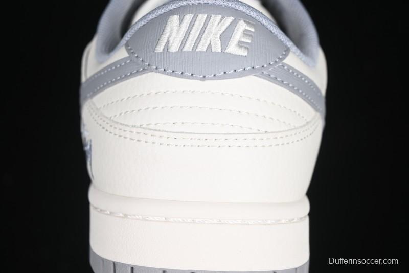 Nike SB Dunk Low Stussy Collaboration Light Grey Brushed Swoosh Anniversary Custom Low-Top Casual Sneakers - XX2025-608