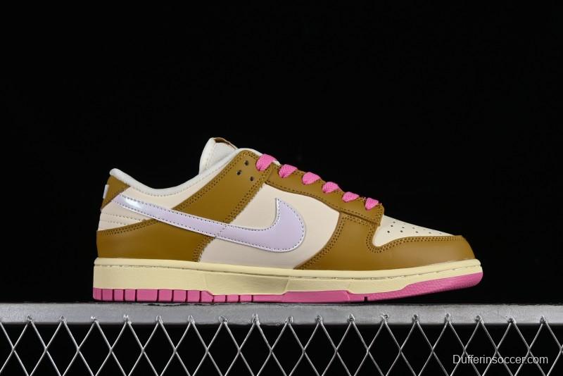 Nike Dunk Low "Just Do It" SB Low-Top Casual Skate Shoes in Coconut Milk and Pink - FD8683-700