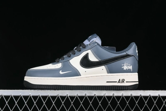 Nike Air Force 1 '07 Low Stussy Collaboration Bright Blue Black Swoosh Low-Top Casual Sneakers - XZ3328-198