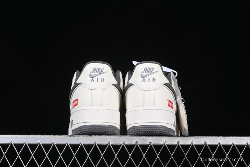 Nike Air Force 1 '07 Low Supreme Collaboration Custom Casual Sneakers with Grey Swoosh - DM6688-056