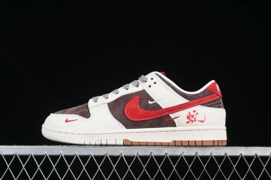 Nike SB Dunk Low Year of the Snake Series Beige Brown Red Swoosh Anniversary Custom Low-Top Casual Skate Shoes - SJ2558-017