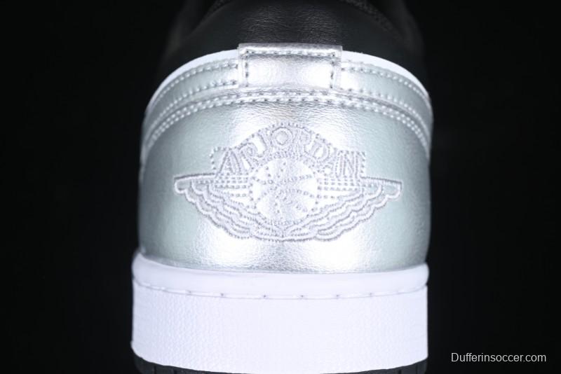 Nike Air Jordan 1 Low AJ1 Basketball Shoes in Black White Silver - 553558-131
