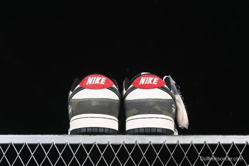 Nike SB Dunk Low Stussy Collaboration - Camo Black Swoosh Anniversary High-End Custom Low-Top Casual Sneakers - DM6868-011