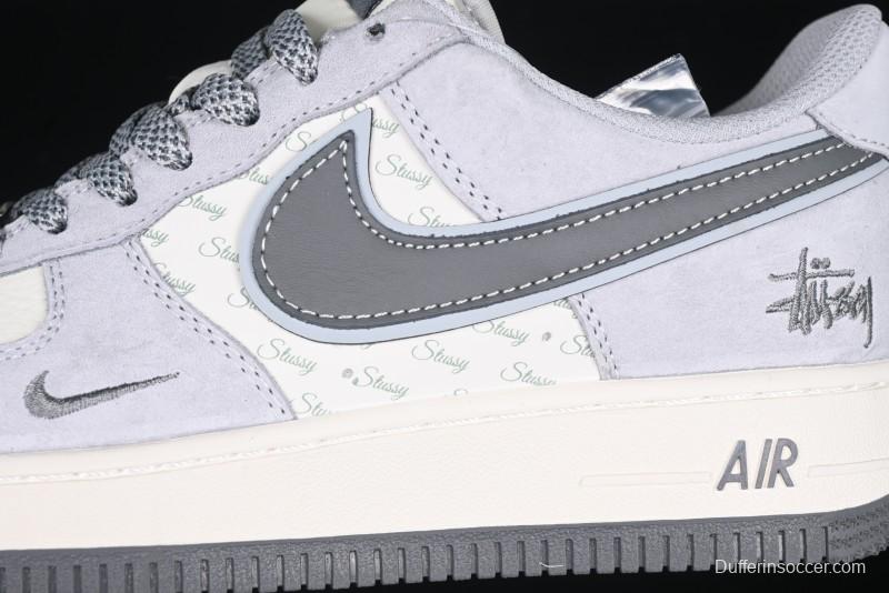 Nike Air Force 1 '07 Low Stussy Collaboration - Pig Grey Swoosh Low-Top Casual Sneakers - XZ3318-066