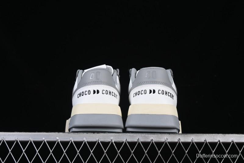 Choco Concert Leather Round Square Asymmetric Fashion Sneakers White Gray - AJE5