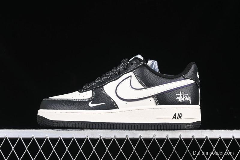 Nike Air Force 1 '07 Low Stussy Collaboration Black & White Swoosh Casual Sneakers - XZ6188-081