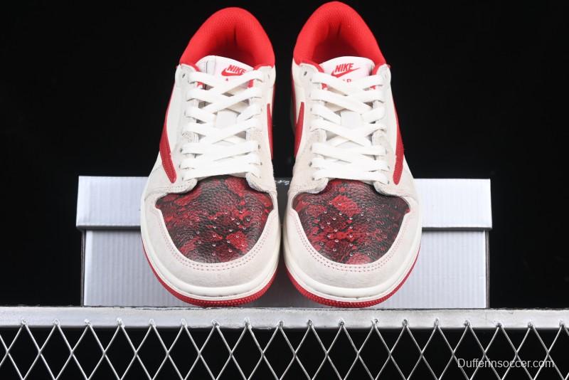 Nike Travis Scott x Fragment Design x Air Jordan 1 Low OG SP AJ1 Supreme Collaboration China Red Low-Top Casual Sneakers - DM7866-076