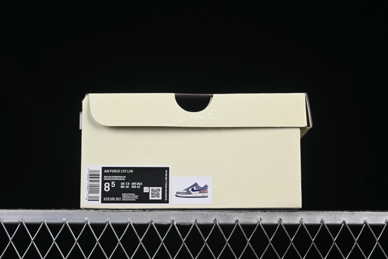 Nike Air Force 1 '07 Low Supreme Casual Sneakers in Grey Blue with Red Swoosh - XZ6188-382