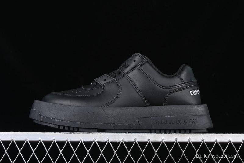 Choco Concert Leather Round Square Asymmetric Fashion Sneakers Black - AJE5