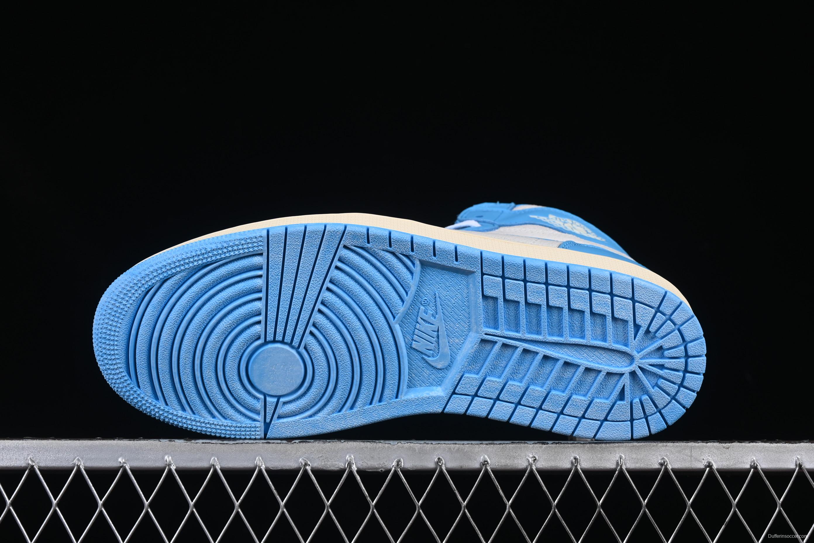 Nike Air Jordan 1 High OG "UNC Reimagined" Retro Basketball Shoes with Cracked Leather and Vintage Midsole - DZ5485-402