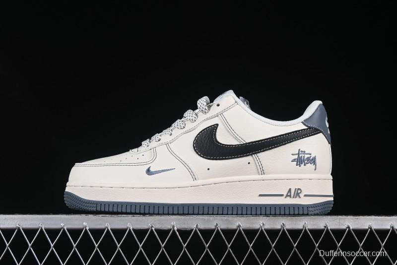 Nike Air Force 1 '07 Low Stussy Collaboration Grey Base Black Swoosh Casual Sneakers - XZ6188-761