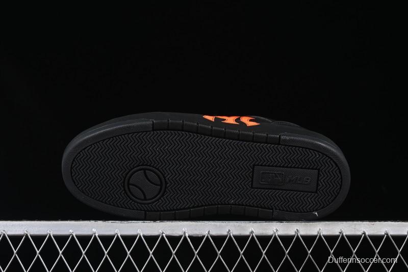 NY Yankees Black Leather Sneakers with Bold Orange Logo