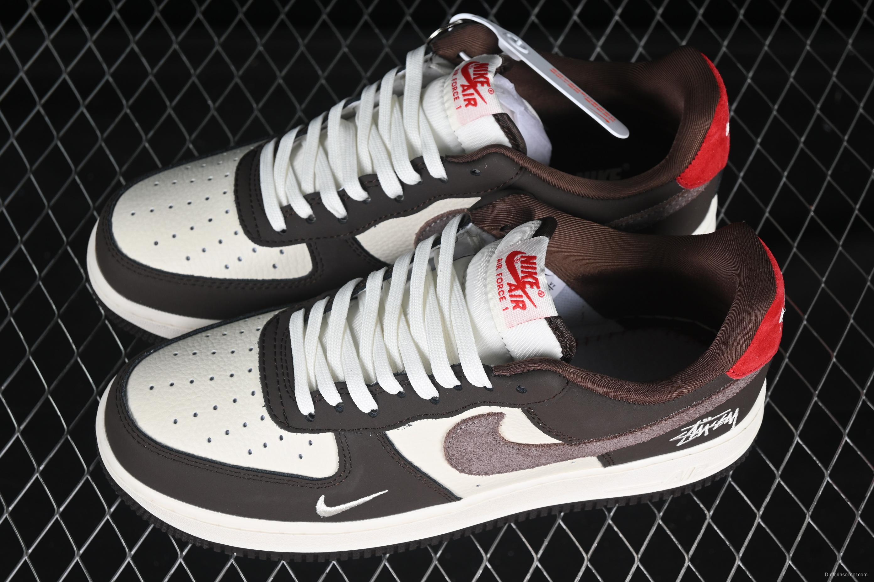 Nike Air Force 1 '07 Low Stussy Collaboration Red Tail Chocolate Low-Top Casual Sneakers - KK1988-057