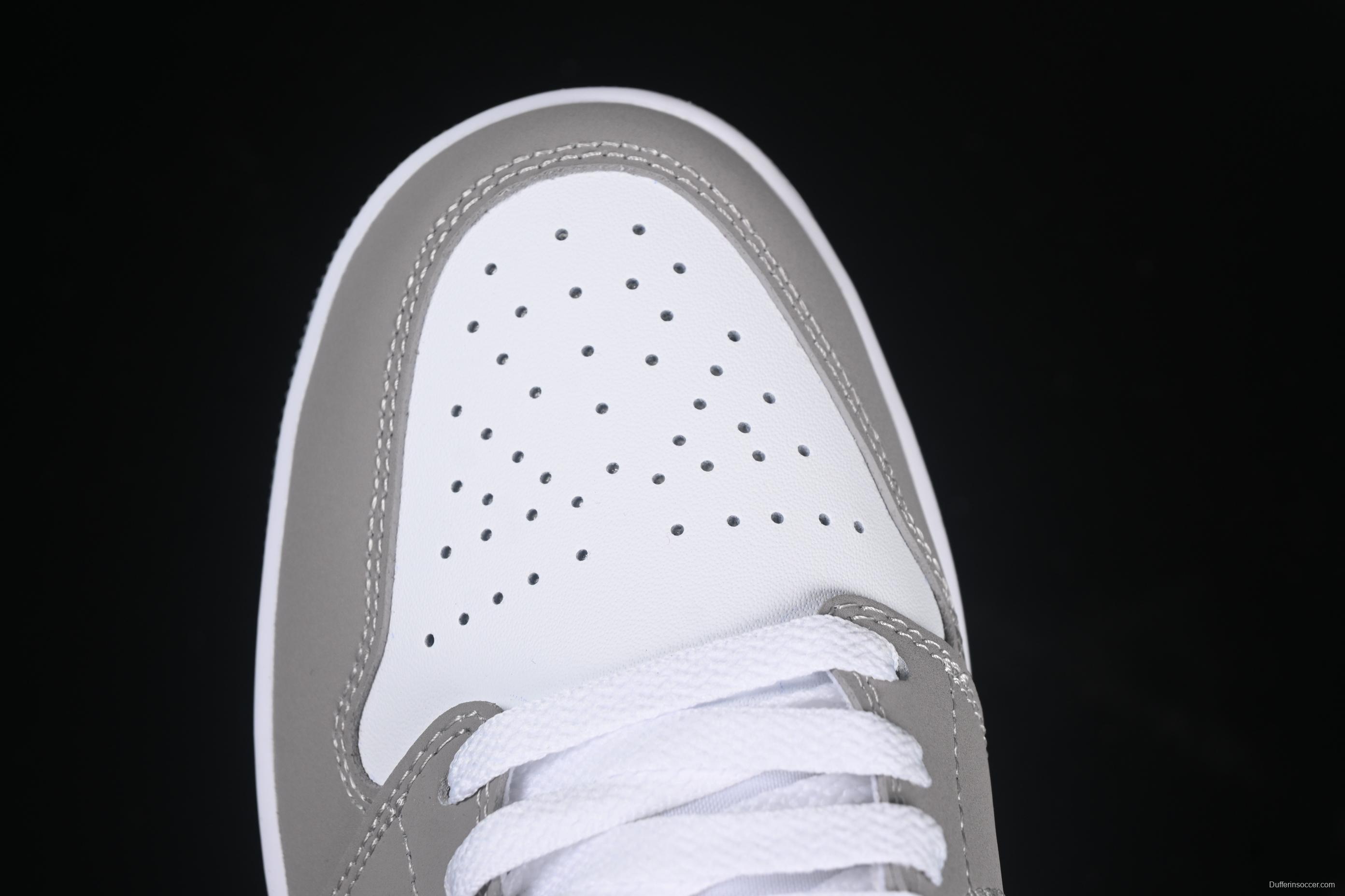 Nike Air Jordan 1 Mid Basketball Shoes in White Grey Patent Leather - HF3216-100