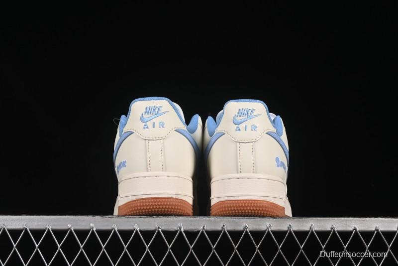 Nike Air Force 1 '07 Low Supreme Collaboration Blue Swoosh Gum Sole Casual Sneakers - XS1958-547