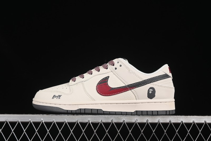 Nike SB Dunk Low BAPE Collaboration Graffiti Red Swoosh Anniversary Customized Low-Top Casual Skate Shoes - JJ2508-561