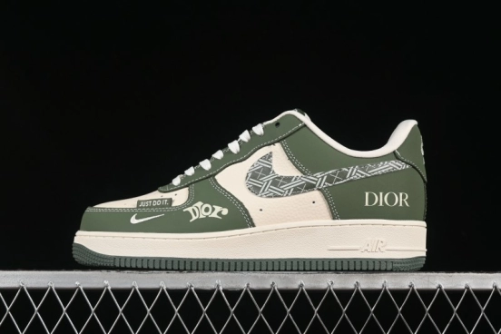Nike Air Force 1'07 Low Dior Collaboration Dark Green Floral Swoosh Casual Sneakers - KK1988-081