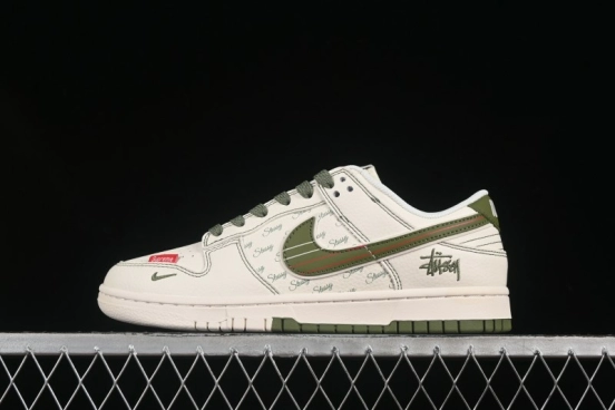 Nike SB Dunk Low Stussy Collaboration Beige Green Anniversary Custom Low-Top Casual Skate Shoes - XS6089-533