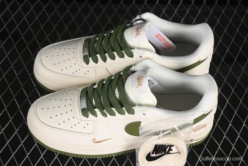 Nike Air Force 1 '07 Low Stussy Collaboration Green Swoosh Gold Embroidery Casual Sneakers - XX3168-151