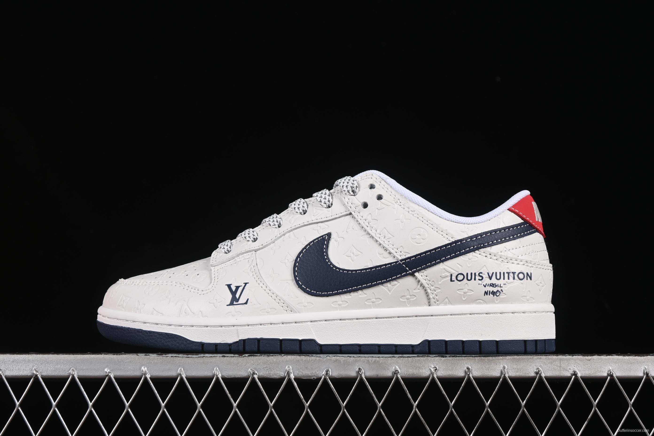 Nike SB Dunk Low LV Collaboration Blue Swoosh Hidden Print Anniversary Custom Low-Top Casual Skate Shoes - XX3168-146