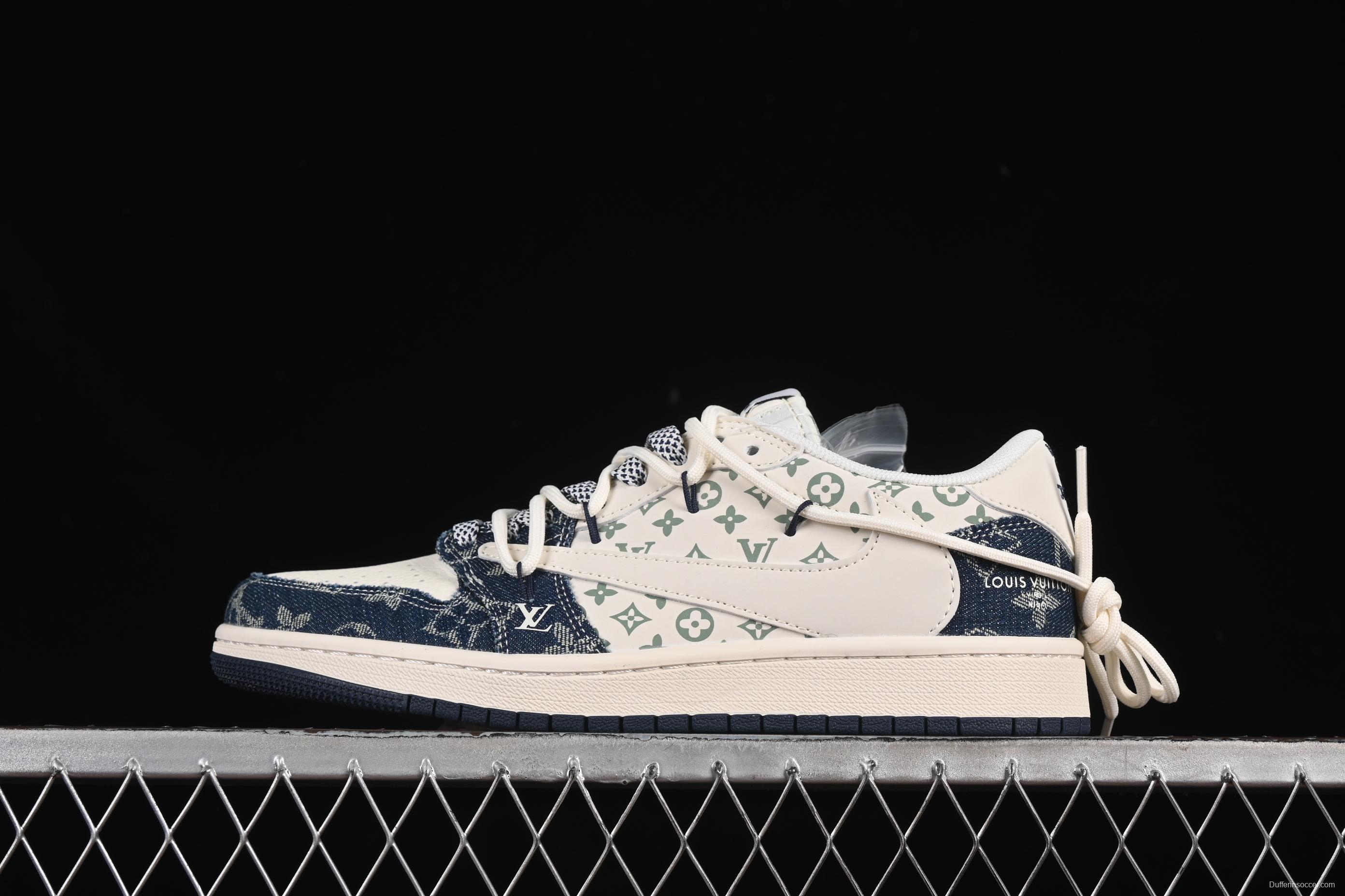 Nike Travis Scott x Fragment Design x Air Jordan 1 Low OG SP Casual Sneakers with Reverse Swoosh - YX5066-322