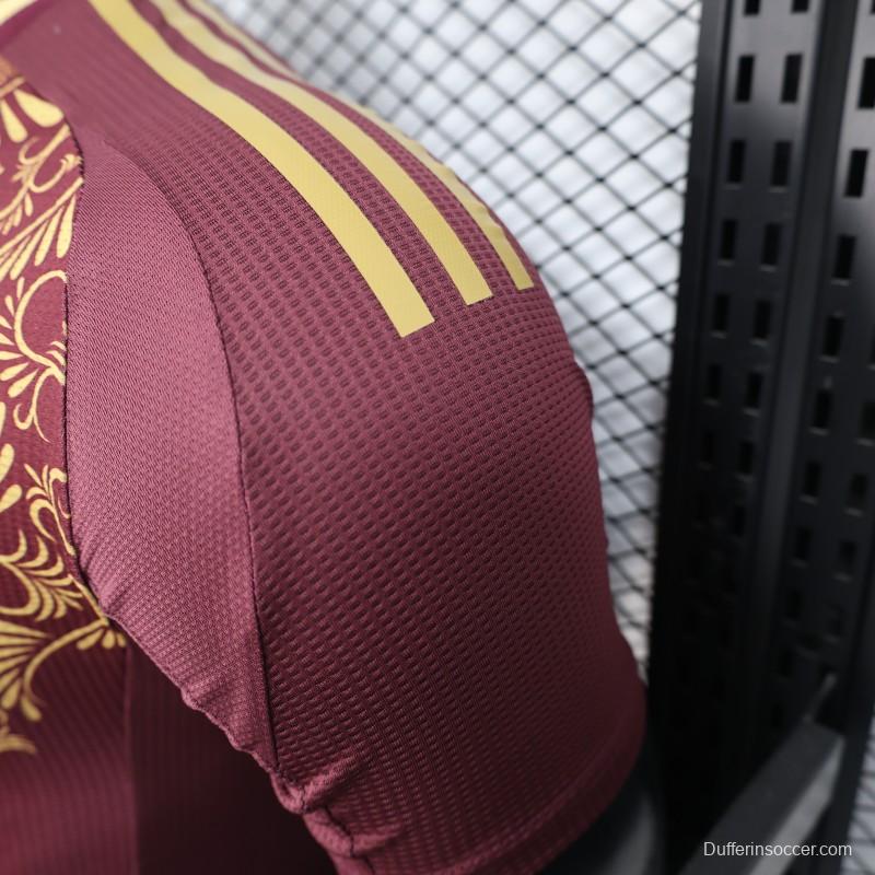Player Version 2025 Algeria Burgundy with Gold Ornamental Pattern Jersey