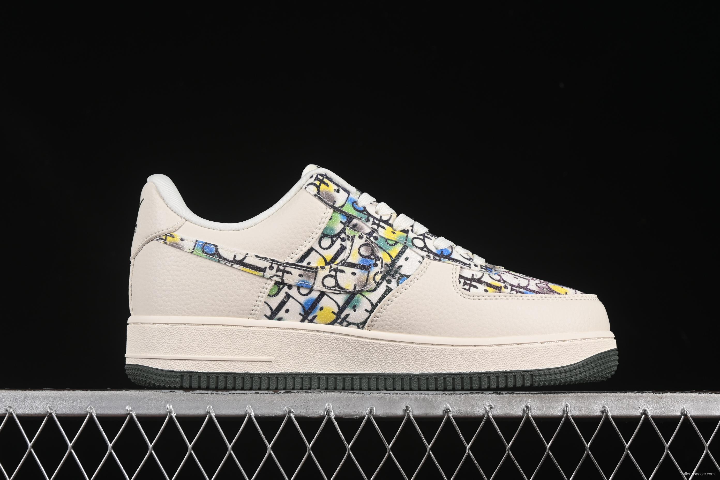 Nike Air Force 1 '07 Low Dior Collaboration Beige Green Floral Casual Sneakers - DF0188-065