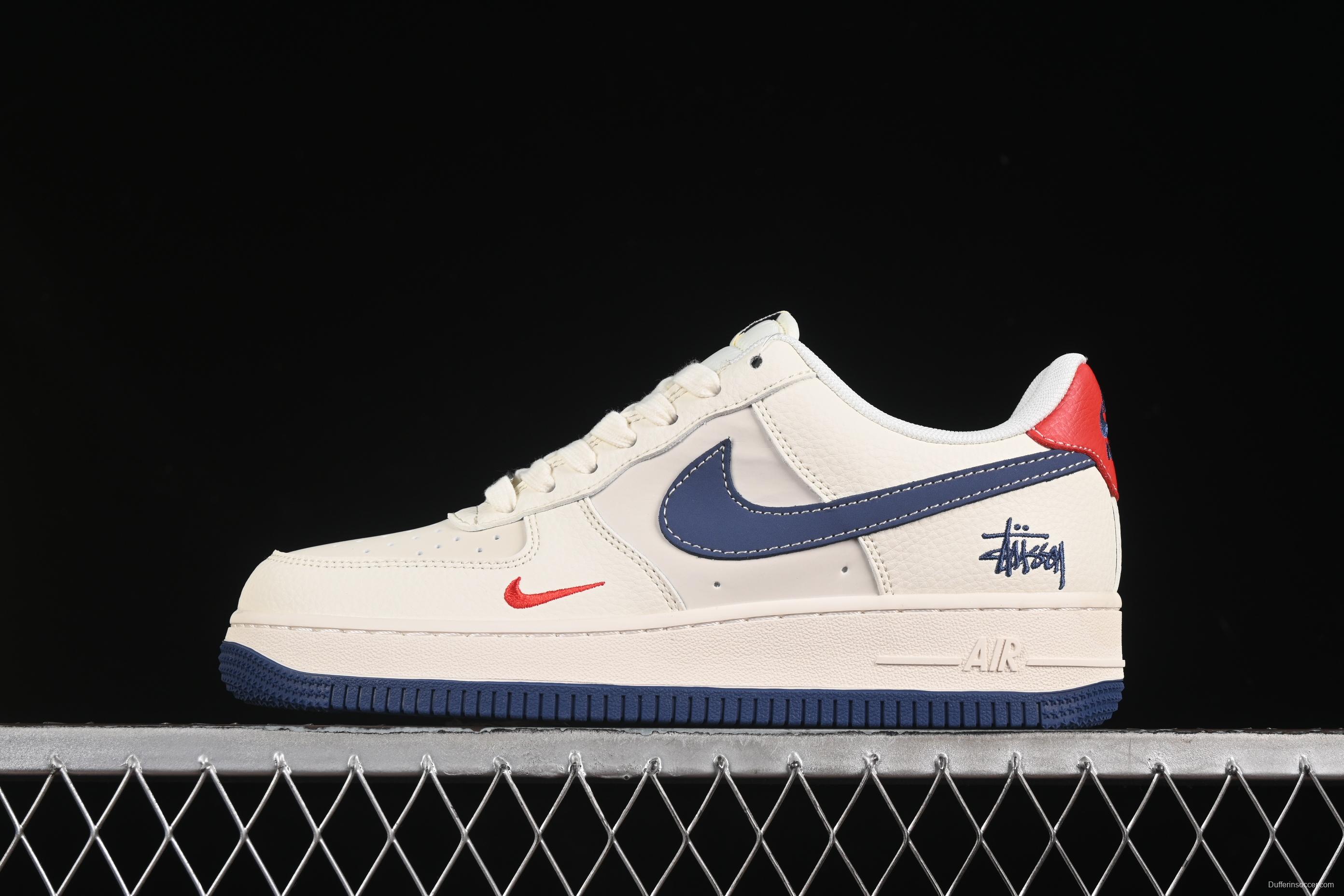 Nike Air Force 1 '07 Low Stussy Collaboration Light Blue Sole Red Heel Casual Sneakers - JJ2508-716