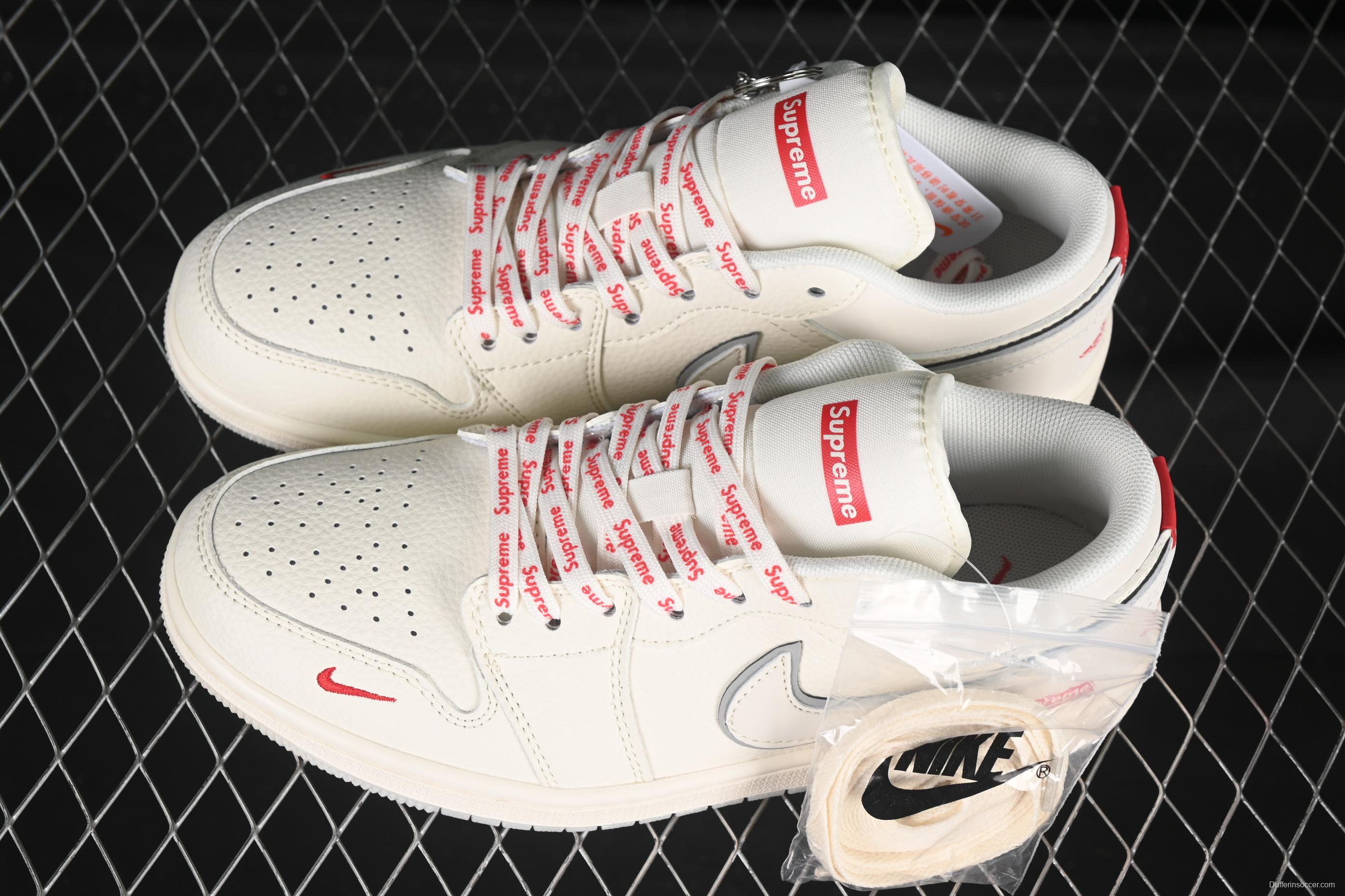 Nike Air Jordan 1 Low Supreme Collaboration Off-White Crystal Sole Retro Basketball Shoes - XX3168-186
