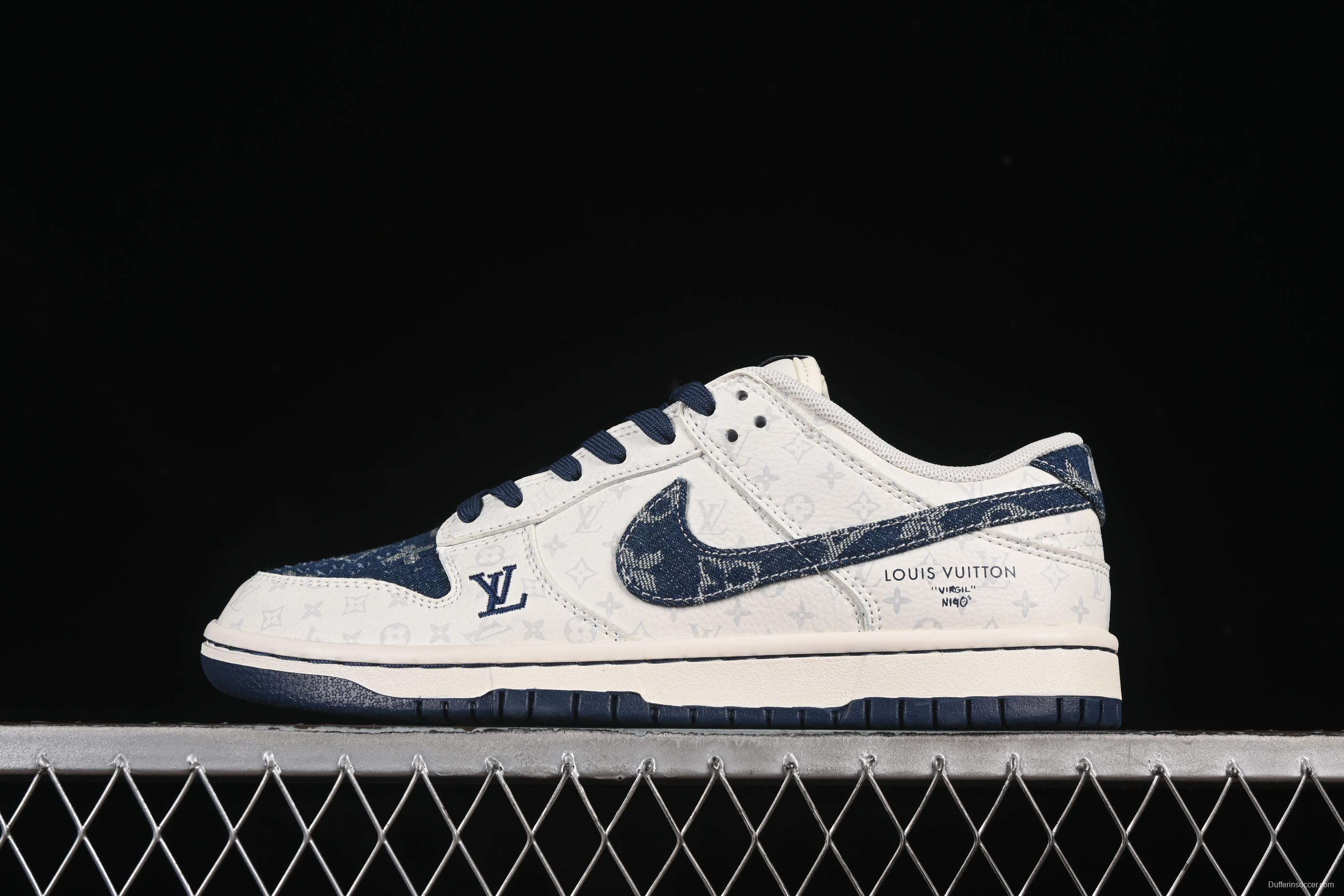 Nike SB Dunk Low LV Collaboration Blue Denim Anniversary High-End Custom Low-Top Casual Skate Shoes - SC9772-802