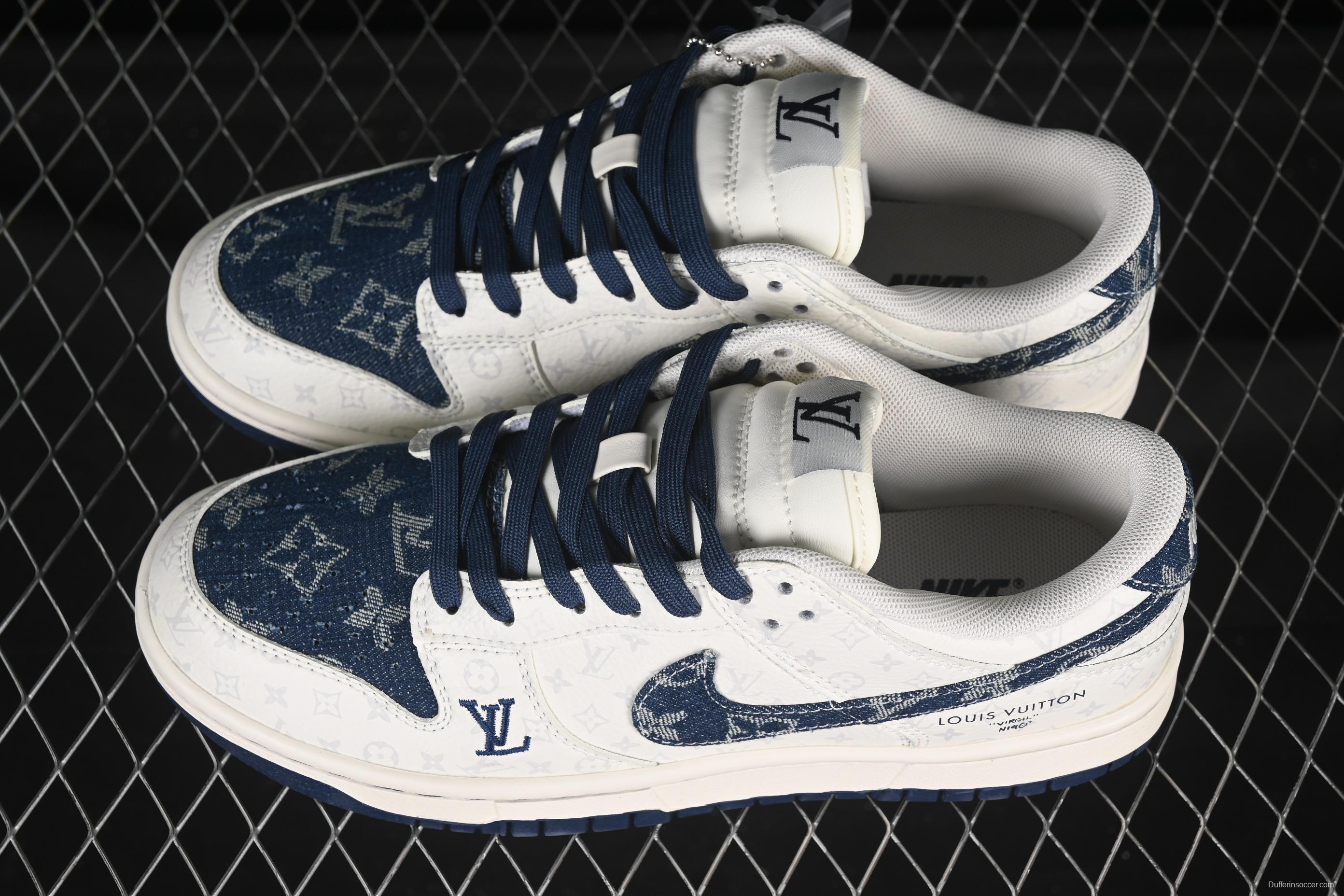 Nike SB Dunk Low LV Collaboration Blue Denim Anniversary High-End Custom Low-Top Casual Skate Shoes - SC9772-802