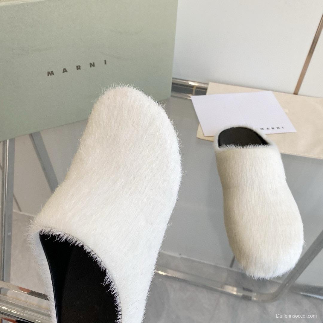 2024 Women Marni White Pony Hair Leather Mules MJ00320