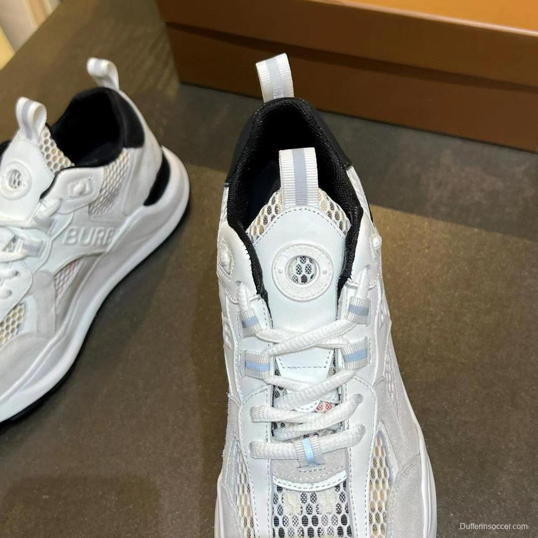 2025 Unisex Burberry White Grey Suede Calf Leather Sneakers Vintage Check MJ00380