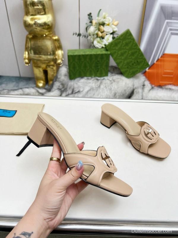 2025 Women Gucci Beige Leather Slippers MJ00190