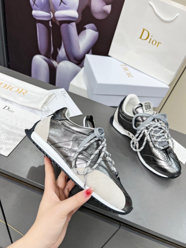 2025 Women Dior Silver Leather Suede Sneakers Christian Dior Paris KFY00310