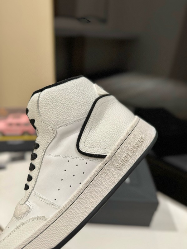 2024 Unisex Yves Saint Laurent White Black Leather Casual Sneakers Perforated MJ00390