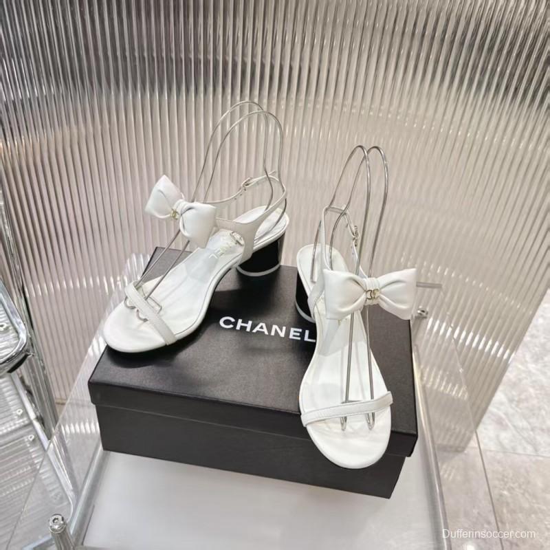 2025 Women Chanel White Leather Sandal Bow LY00260