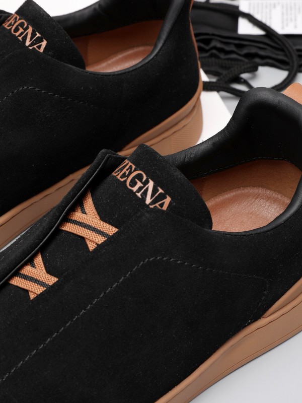 2024 Men Ermenegildo Zegna Black Brown Suede Leather Sneakers MJ00240